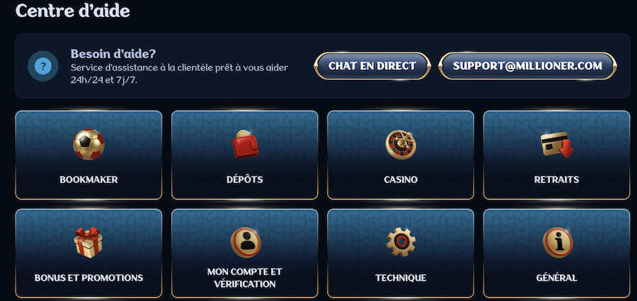 millioner casino service client