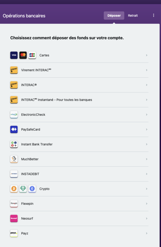 zodiac casino paiment